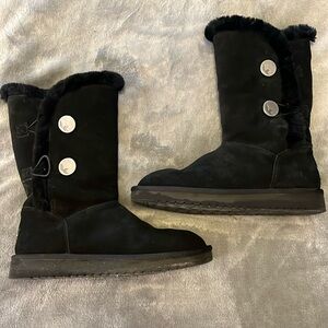 UGG Koolaburra - Kinslei Suede Button Tall Boots Black Size 6